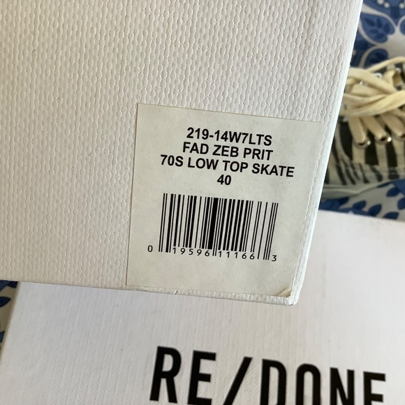 RE/DONE 70s Low Top Skate Sneaker Zebra Print Black White SZ 40 - Picture 15 of 15